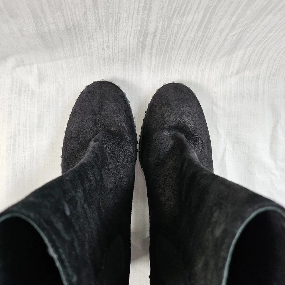 Rag & Bone Romi Black Suede Studded Chelsea Booties Size 39